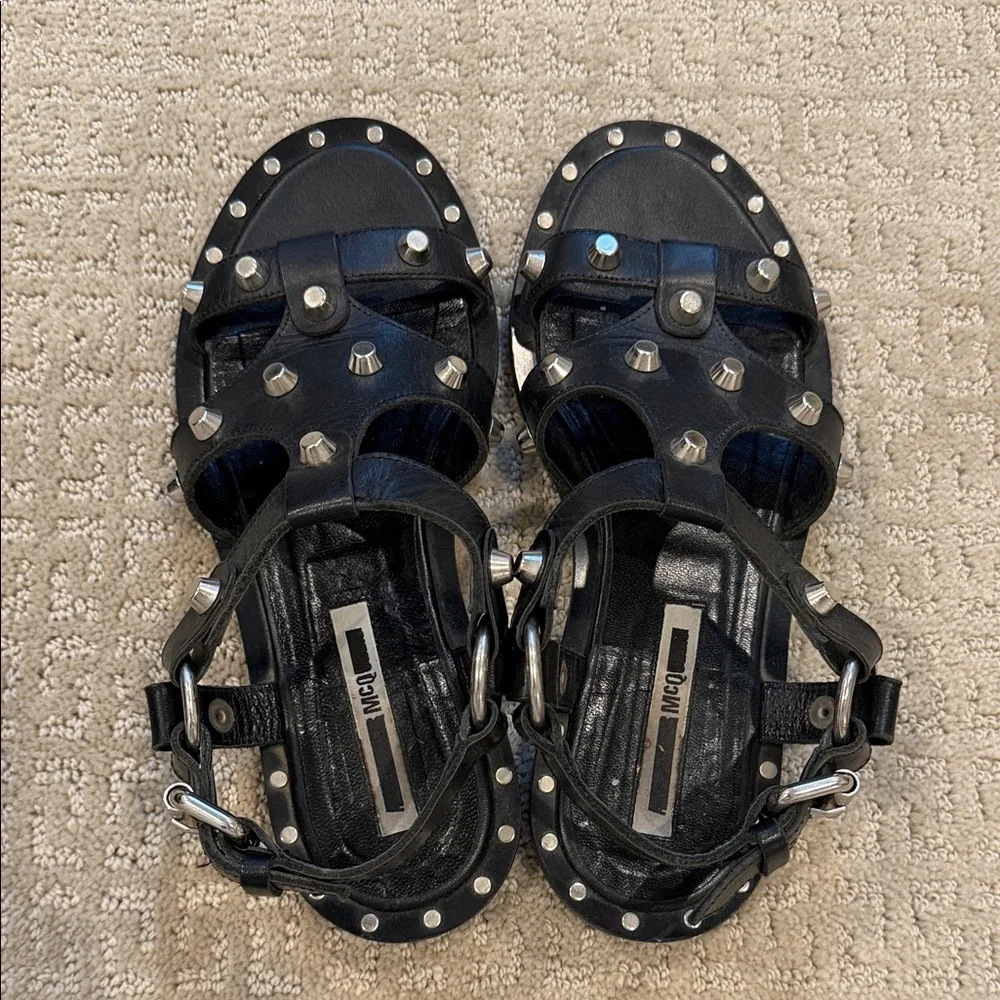 McQ by Alexander McQueen Black Sandals with Metallic Studs - Picture 3 of 6